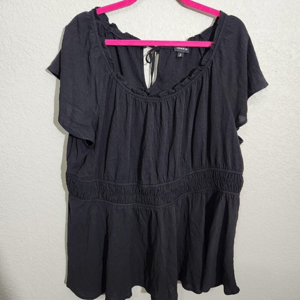 Torrid Shirt Womens 3XL Black Tunic Peasant Top Short Sleeve Back Boho